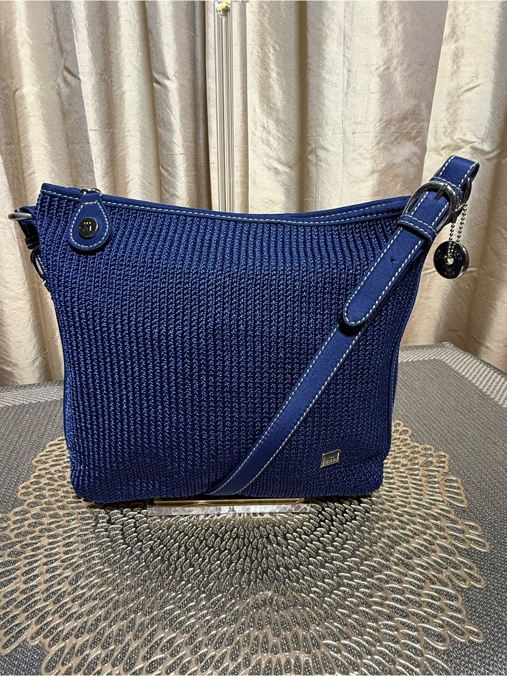 The Sak Crochet Shoulder Bag - Blue EUC